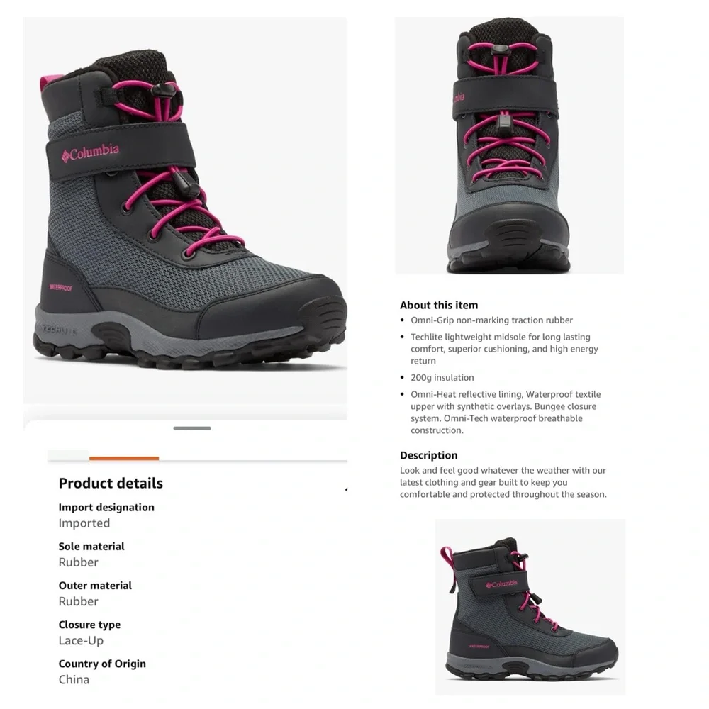 Columbia Unisex-Child Hyper-Boreal Omni-Heat Waterproof Hiking Shoe - Picture 1 of 8